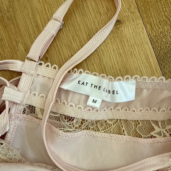 Kat the Label Sleep Set Satin Lace Cami & Shorts Size M Blush Pink - Picture 4 of 7